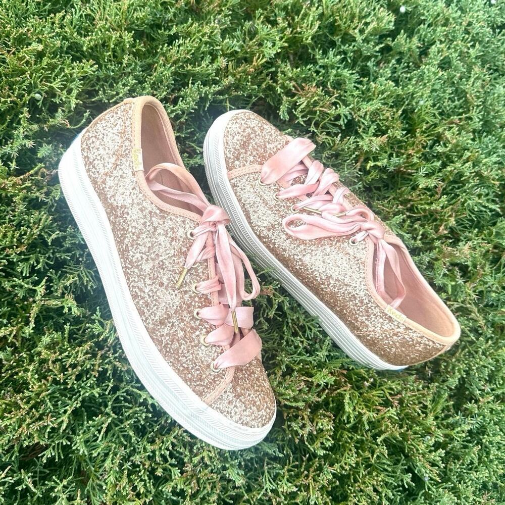 Keds Kate Spade Women’s New York Triple Kick Glitter Sneaker Size 7.5 Rose Gold‎
